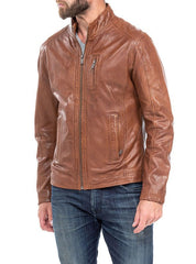 Pinnacle Tan Waxed Leather Biker Jacket