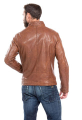 Pinnacle Tan Waxed Leather Biker Jacket