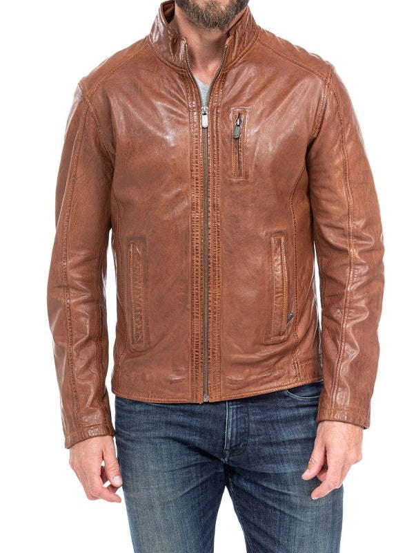 Pinnacle Tan Waxed Leather Biker Jacket