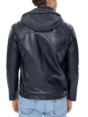 Pulse Black Detachable Hooded Leather Jacket