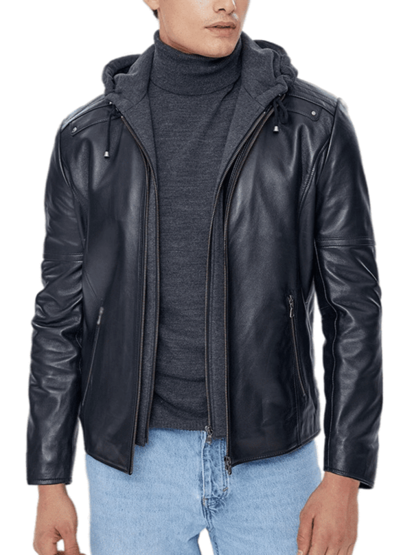 Pulse Black Detachable Hooded Leather Jacket