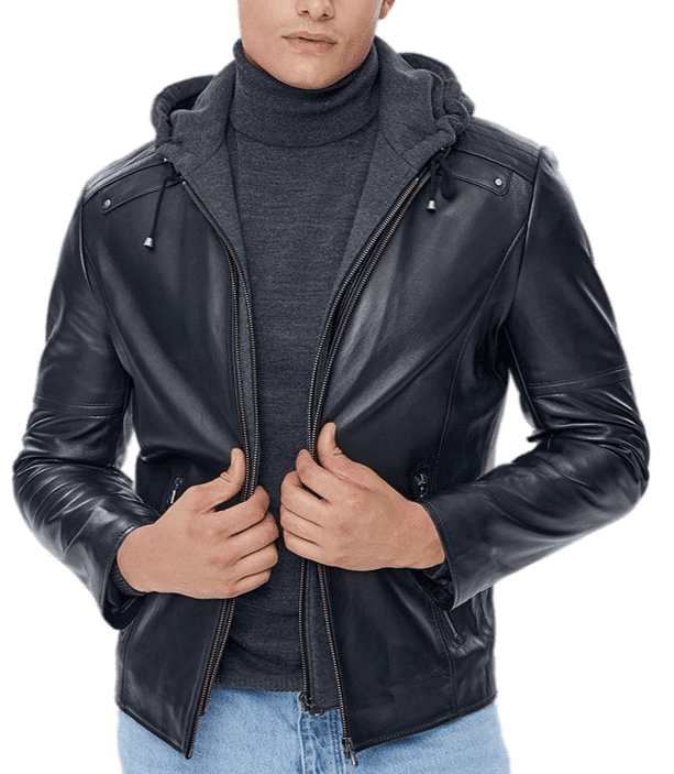 Pulse Black Detachable Hooded Leather Jacket