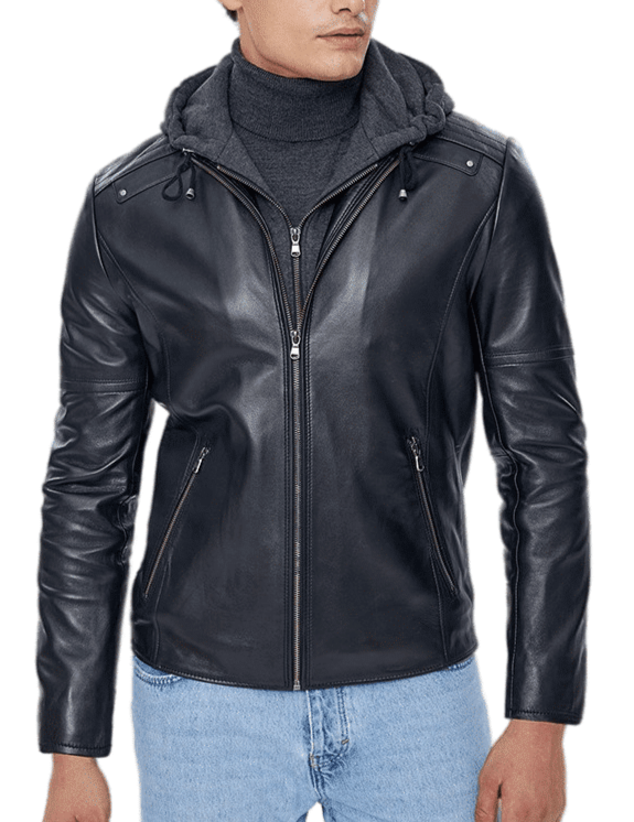 Pulse Black Detachable Hooded Leather Jacket