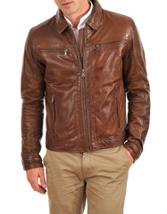 Quantum Brown Leather Biker Jacket