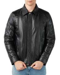 Quest Black Leather Bomber Jacket