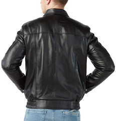 Quest Black Leather Bomber Jacket