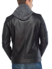 Radiant Black Detachable Hooded Leather Jacket