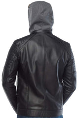 Radiant Black Detachable Hooded Leather Jacket