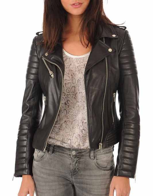 Radiant Black Leather Biker Jacket