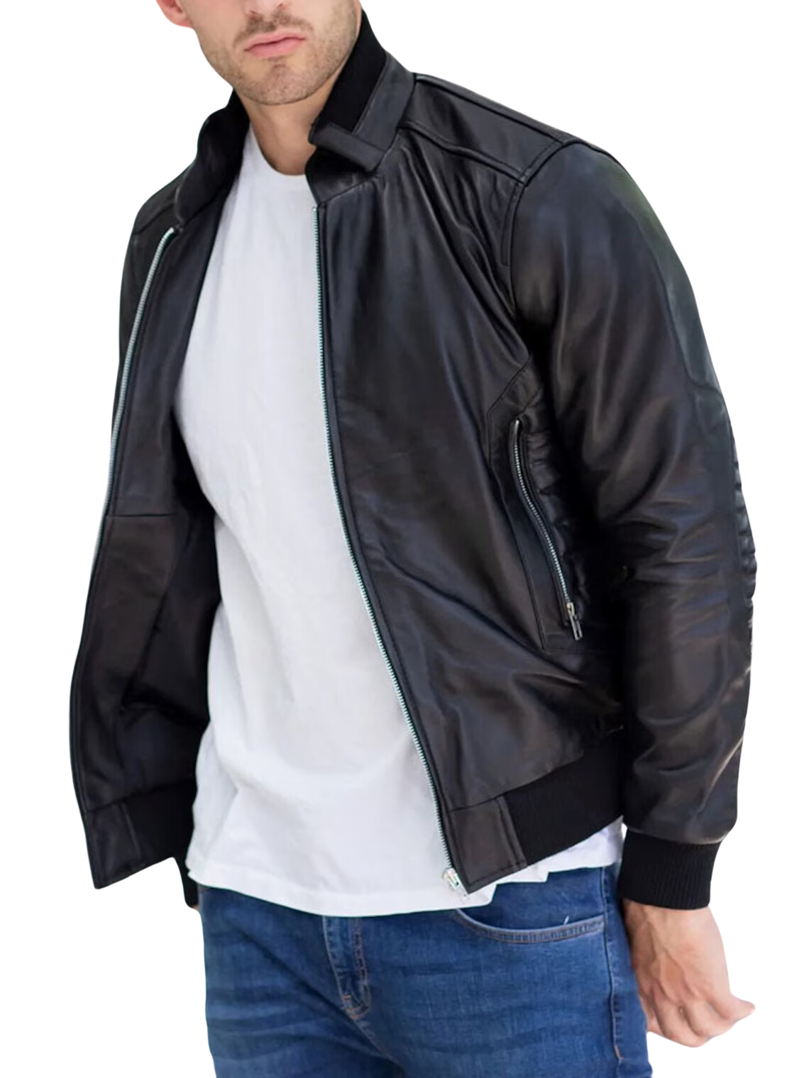 Rebel Black Leather Bomber Jacket