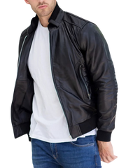 Rebel Black Leather Bomber Jacket