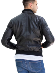 Rebel Black Leather Bomber Jacket