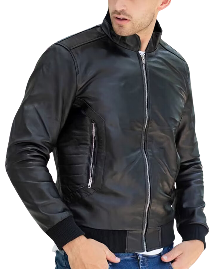 Rebel Black Leather Bomber Jacket