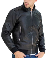 Rebel Black Leather Bomber Jacket