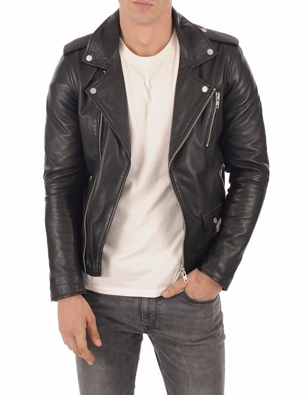 Regal Black Leather Biker Jacket