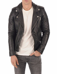 Regal Black Leather Biker Jacket