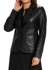 Rosette Black Leather Blazer