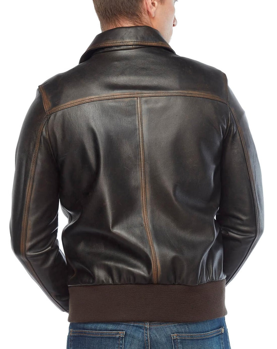 Rugged Distressed Brown Leather Bomber Jacket