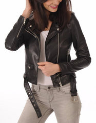 Serene Black Leather Biker Jacket