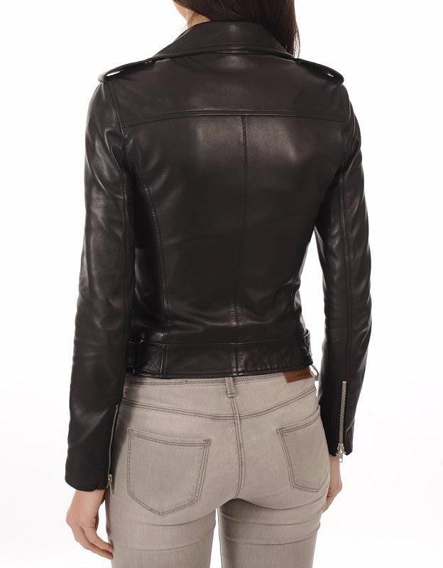 Serene Black Leather Biker Jacket