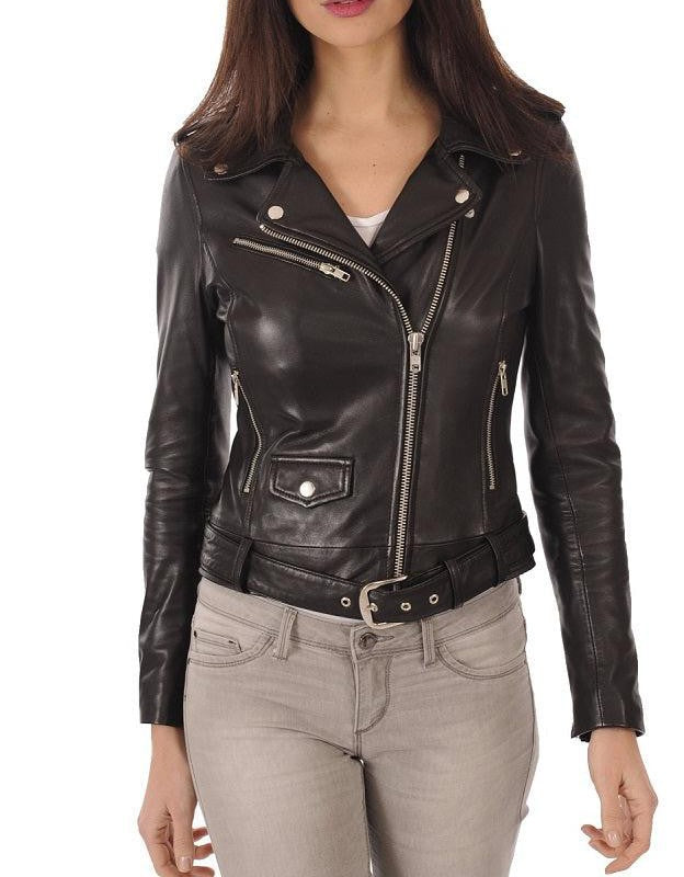 Serene Black Leather Biker Jacket