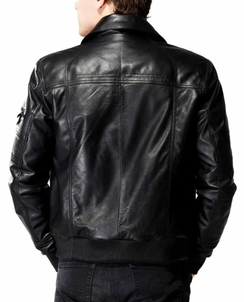 Serenity Black Leather Bomber Jacket