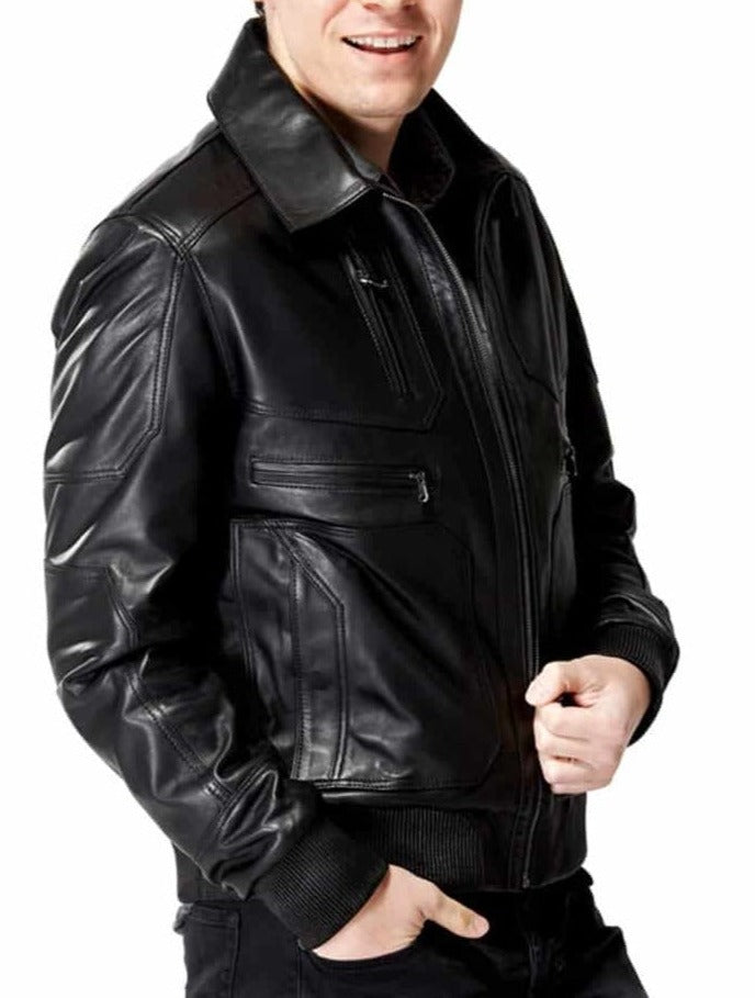 Serenity Black Leather Bomber Jacket