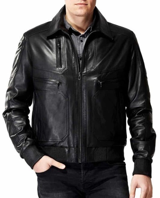 Serenity Black Leather Bomber Jacket