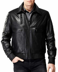 Serenity Black Leather Bomber Jacket