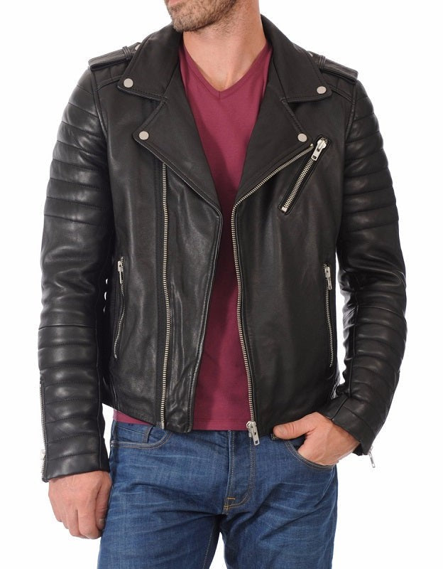 Shadow Black Leather Biker Jacket