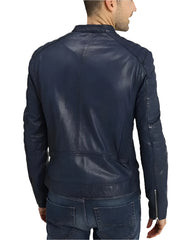 Silvano Blue Leather Biker Jacket