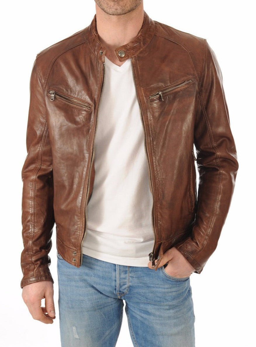 Stealth Brown Leather Biker Jacket