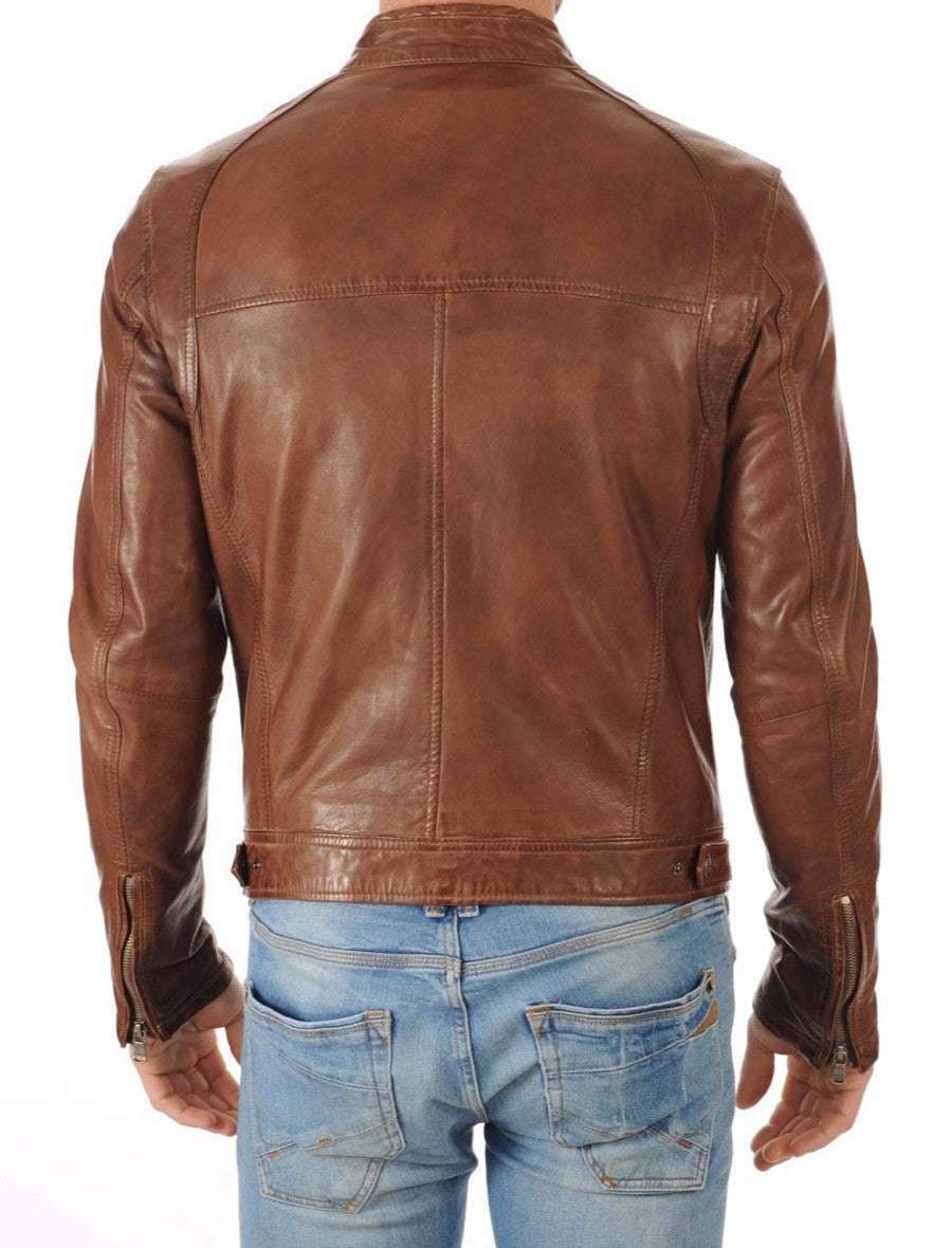 Stealth Brown Leather Biker Jacket