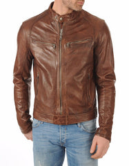 Stealth Brown Leather Biker Jacket