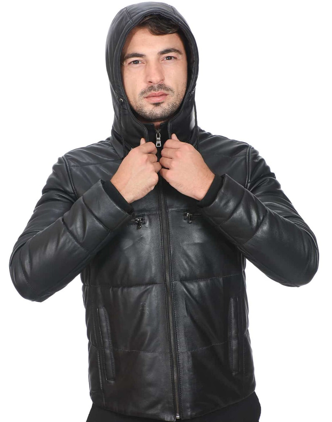 Stellar Black Detachable Hooded Leather Jacket