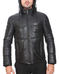 Stellar Black Detachable Hooded Leather Jacket