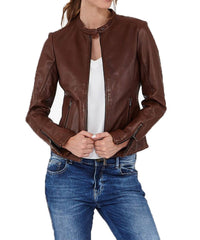 Stellar Brown Leather Biker Jacket