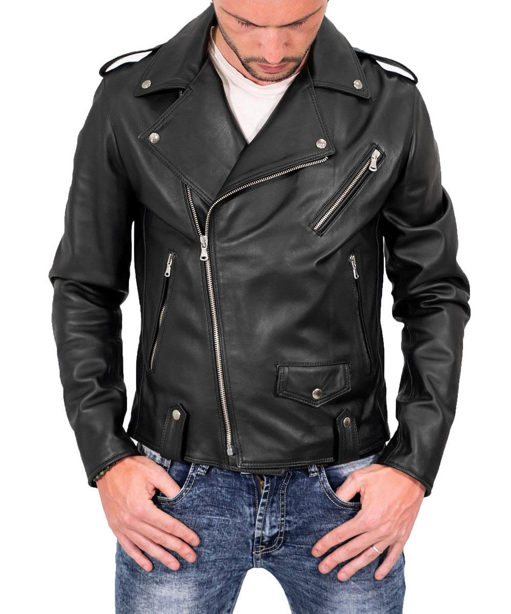 Striker Black Leather Biker Jacket