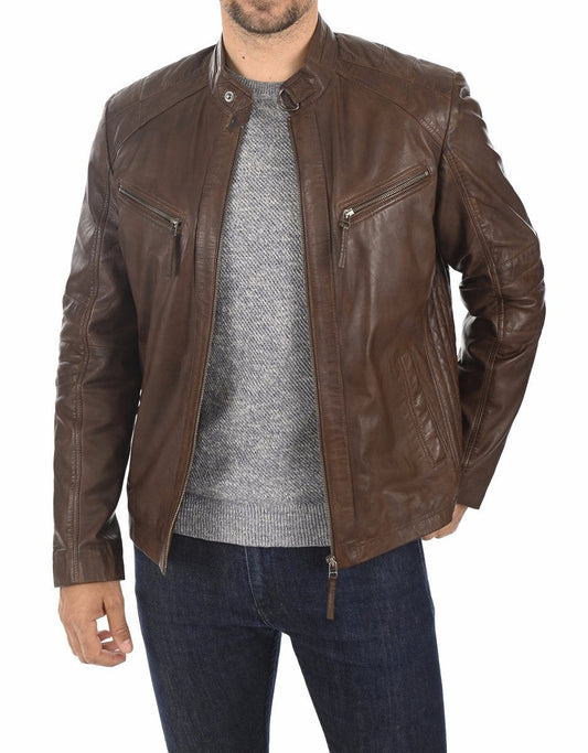 Stryker Brown Leather Biker Jacket