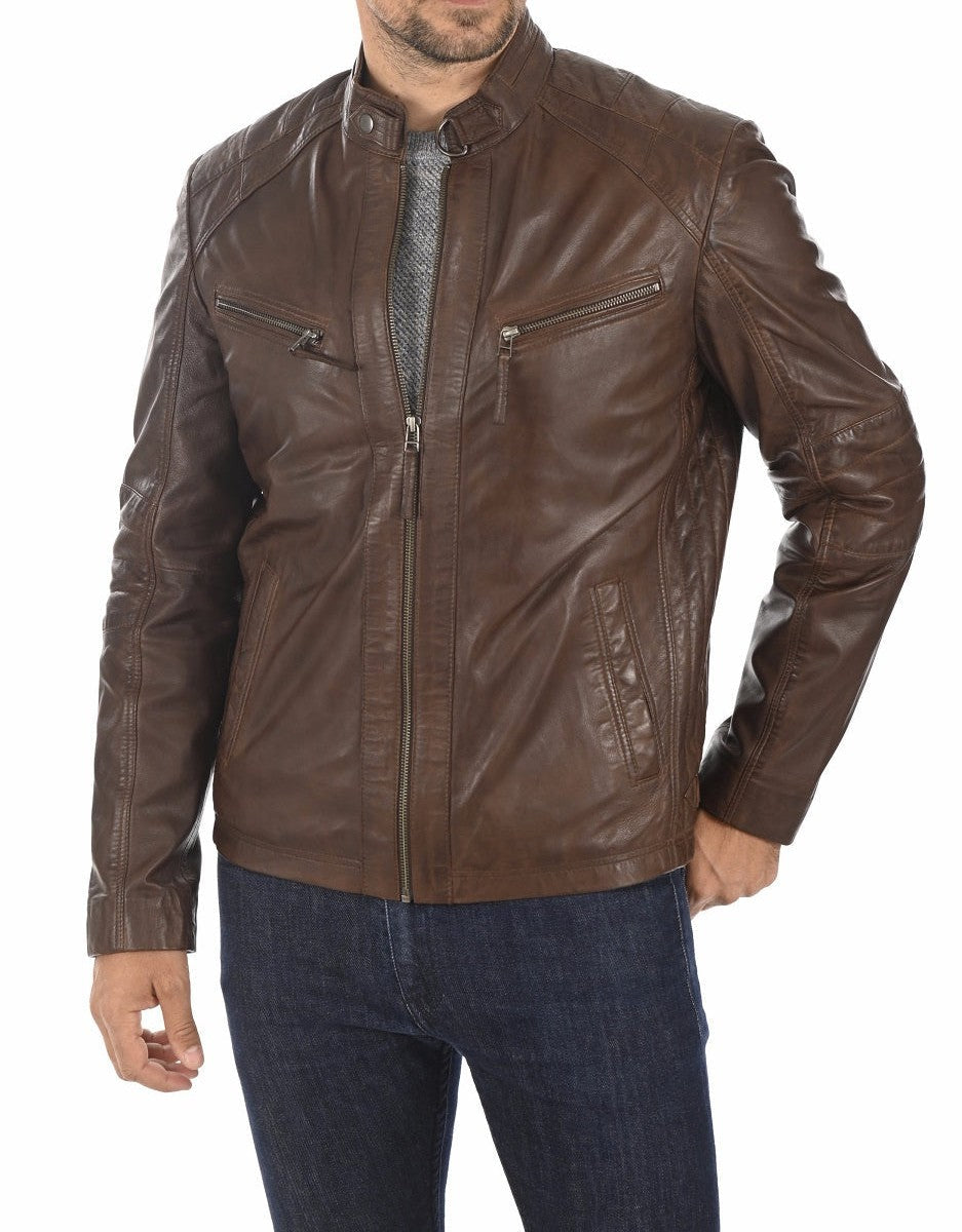 Stryker Brown Leather Biker Jacket