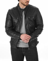 Summit Black Leather Biker Jacket