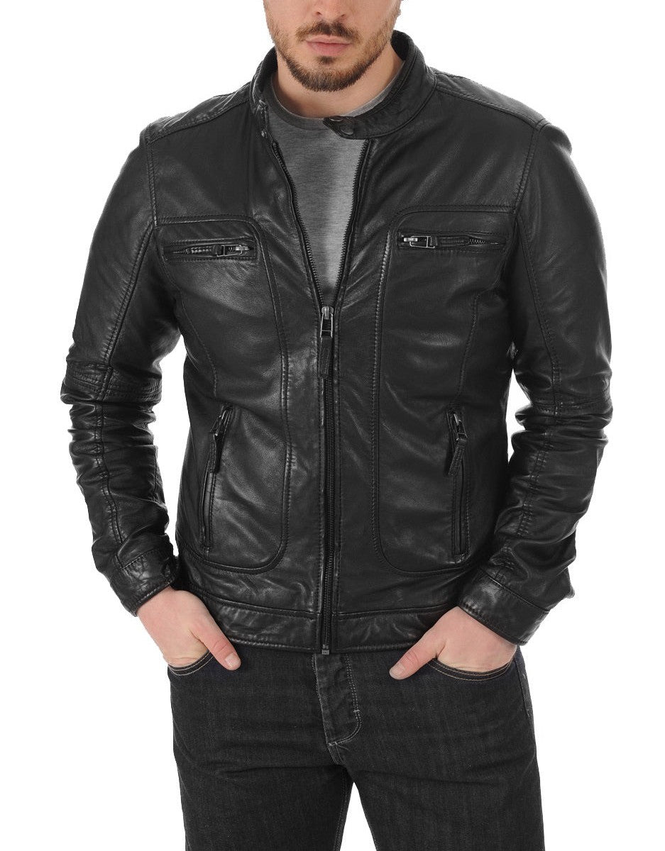 Summit Black Leather Biker Jacket