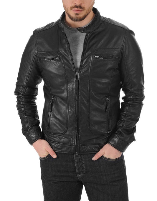 Summit Black Leather Biker Jacket