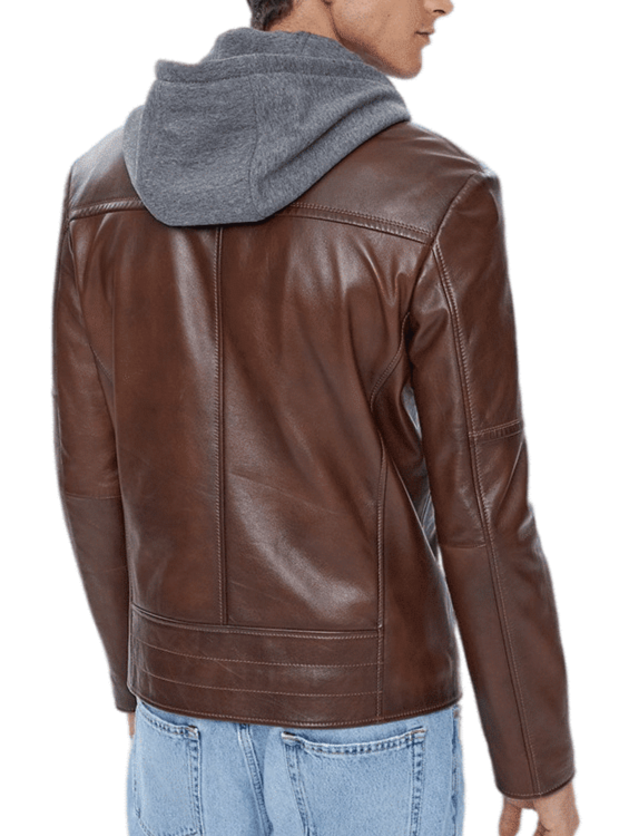 Talon Brown Detachable Hooded Leather Jacket