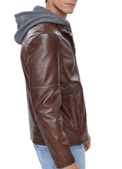 Talon Brown Detachable Hooded Leather Jacket