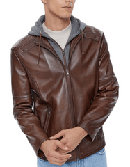 Talon Brown Detachable Hooded Leather Jacket