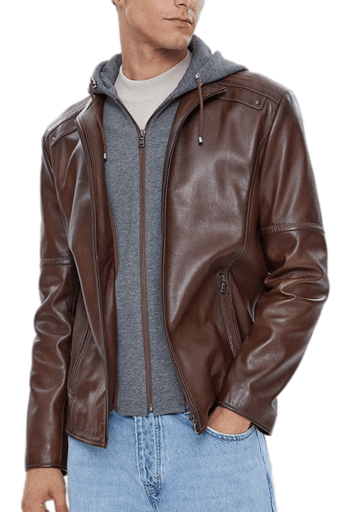 Talon Brown Detachable Hooded Leather Jacket