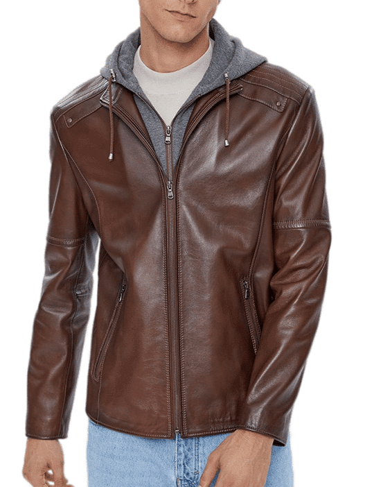 Talon Brown Detachable Hooded Leather Jacket