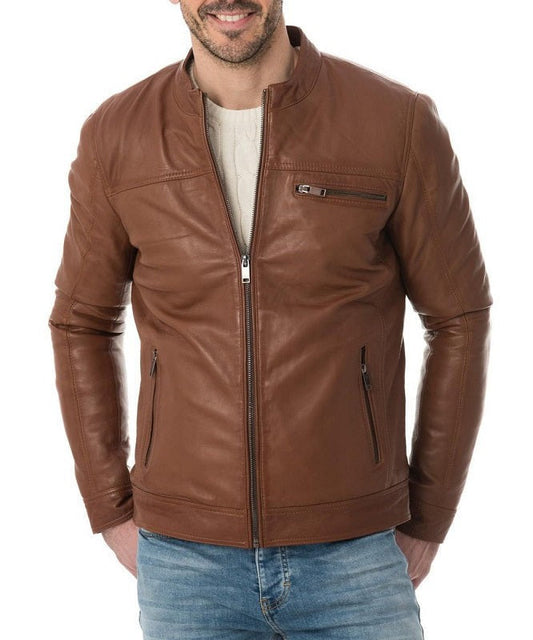 Thunderbolt Tan Leather Biker Jacket