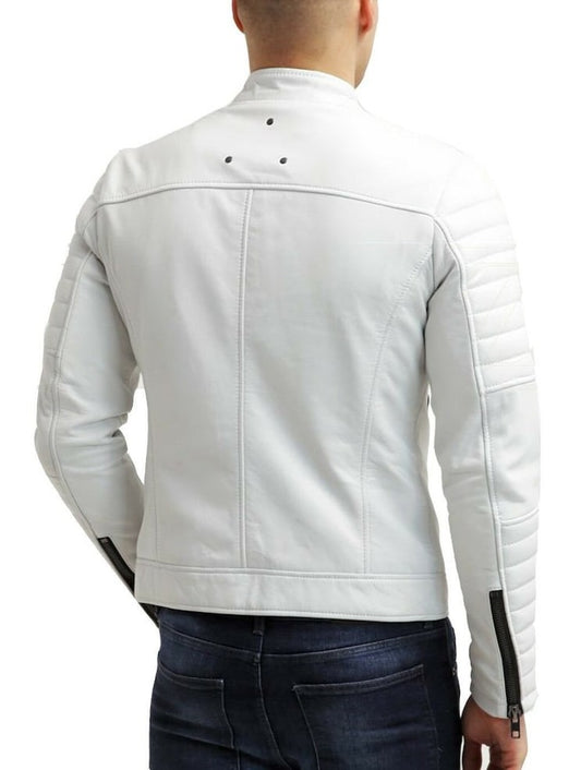 Torino White Leather Biker Jacket